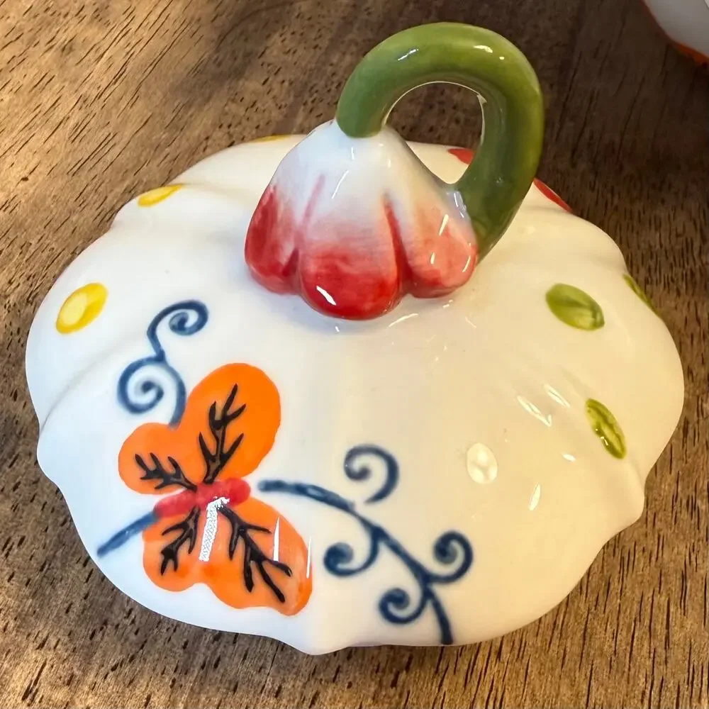 Pier 1 Imports Teapot + Creamer Paisley Flowers Stoneware Handpainted Red White